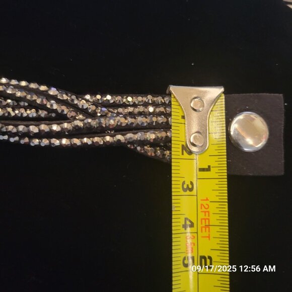 Yik Fung Black Suede Braided Gothic Snap Rhinestone Bracelet Adjustable - Picture 5 of 6